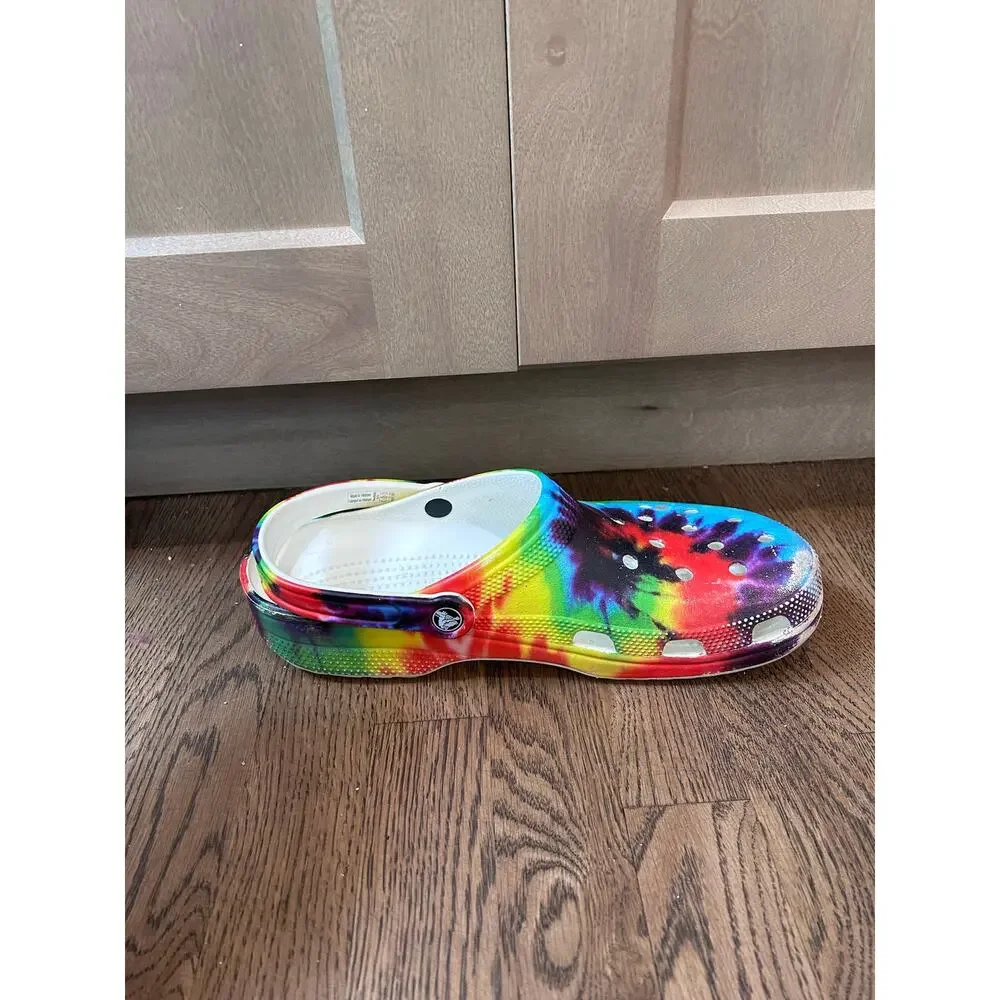 Crocs Classic Tie-Dye Graphic Clogs Rainbow Multi-Color Men's Size 12 Slip On